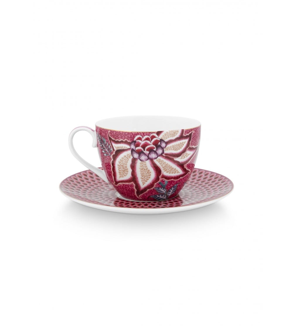 CUP & SAUCER FLOWER FESTIVAL DARK PINK 280ML 4 CUP & SAUCER FLOWER FESTIVAL DARK PINK 280ML 4