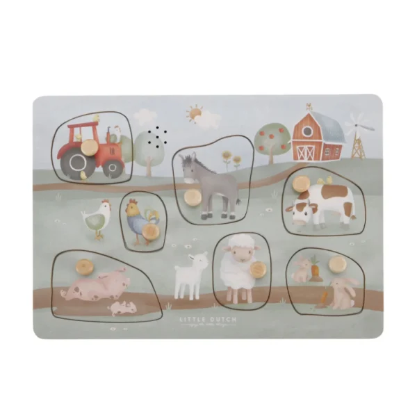 Little Dutch Ξύλινο παζλ ενσφηνώματα με ήχους Little Farm FSC 7 Τεμάχια