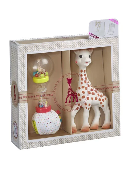Sophie la girafe Σετ δώρου Sophiesticated με την Σόφι και κουδουνίστρα μαλακή μαράκα